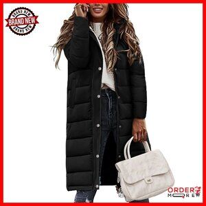 Women's Mid-Length Puffer Coat with Hood, Quilted Winter Jacket